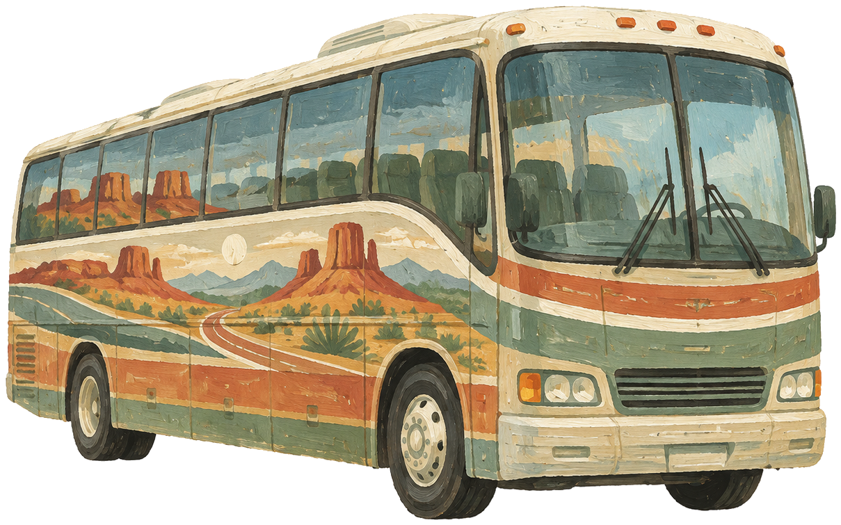 Gouache icon of a tour bus