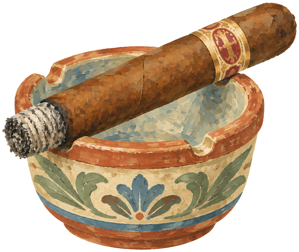 Gouache icon of a Cuban cigar on an ashtray
