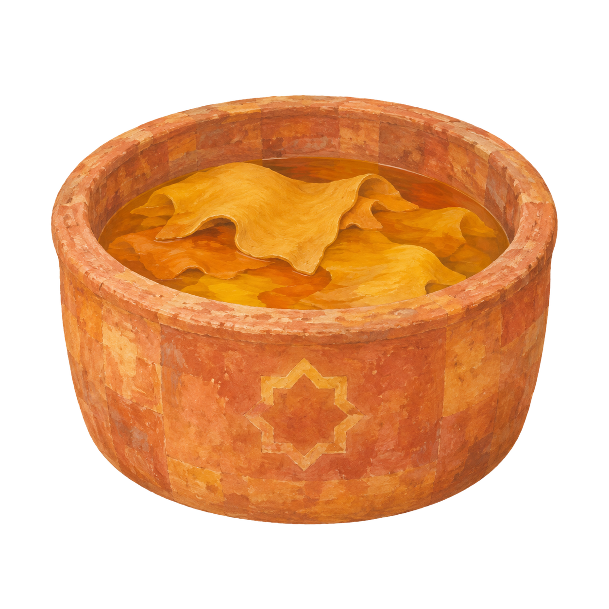 Gouache icon of a Fez tannery vat