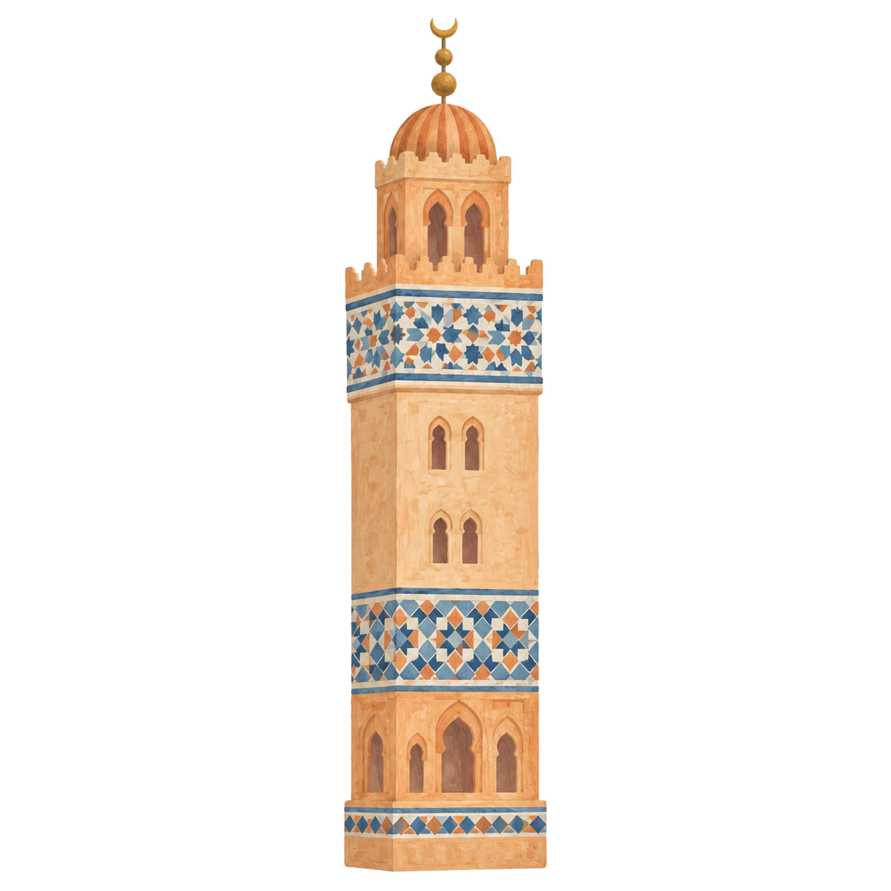 Gouache icon of a mosque minaret