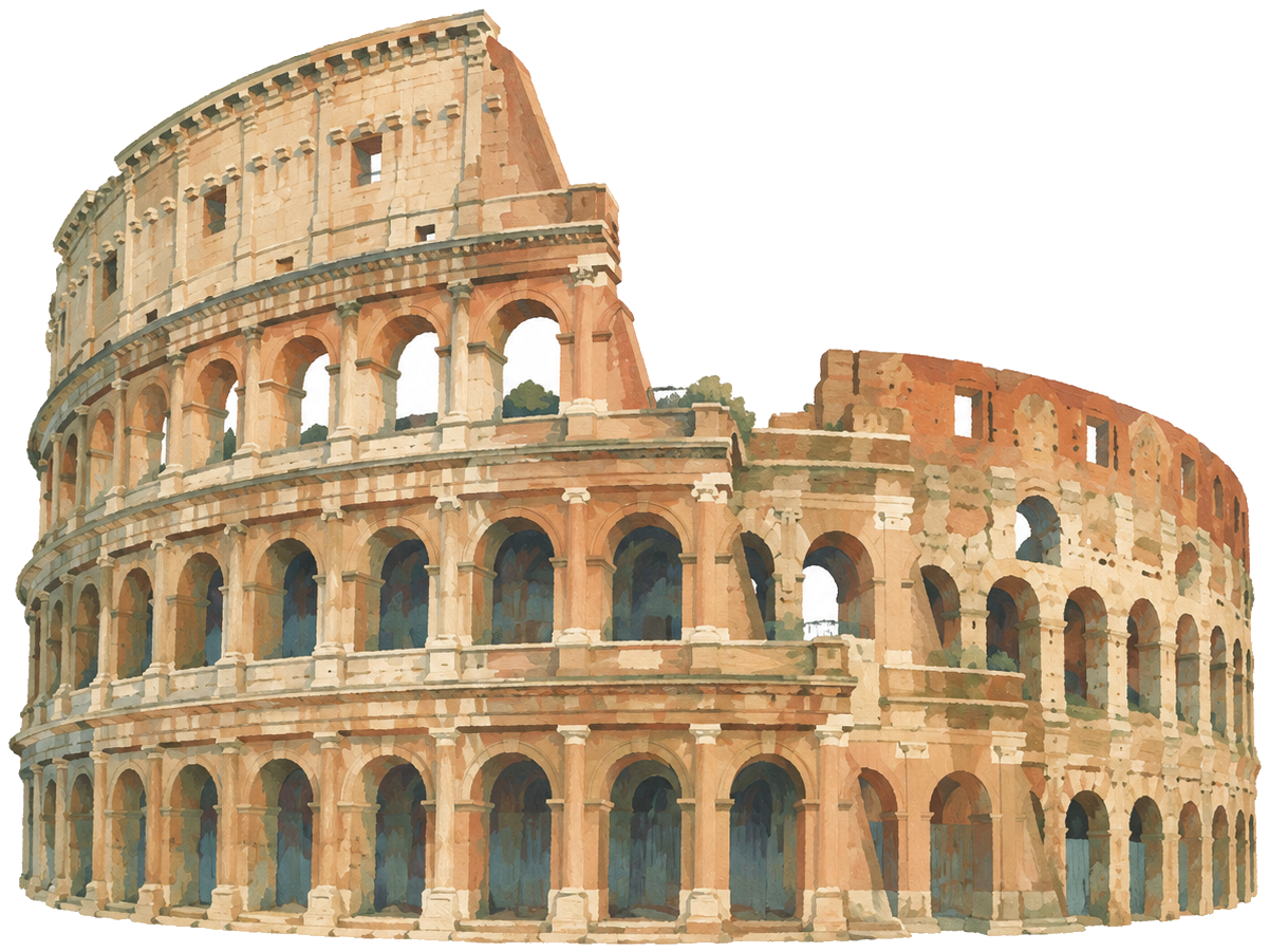 Gouache icon of the Roman Colosseum