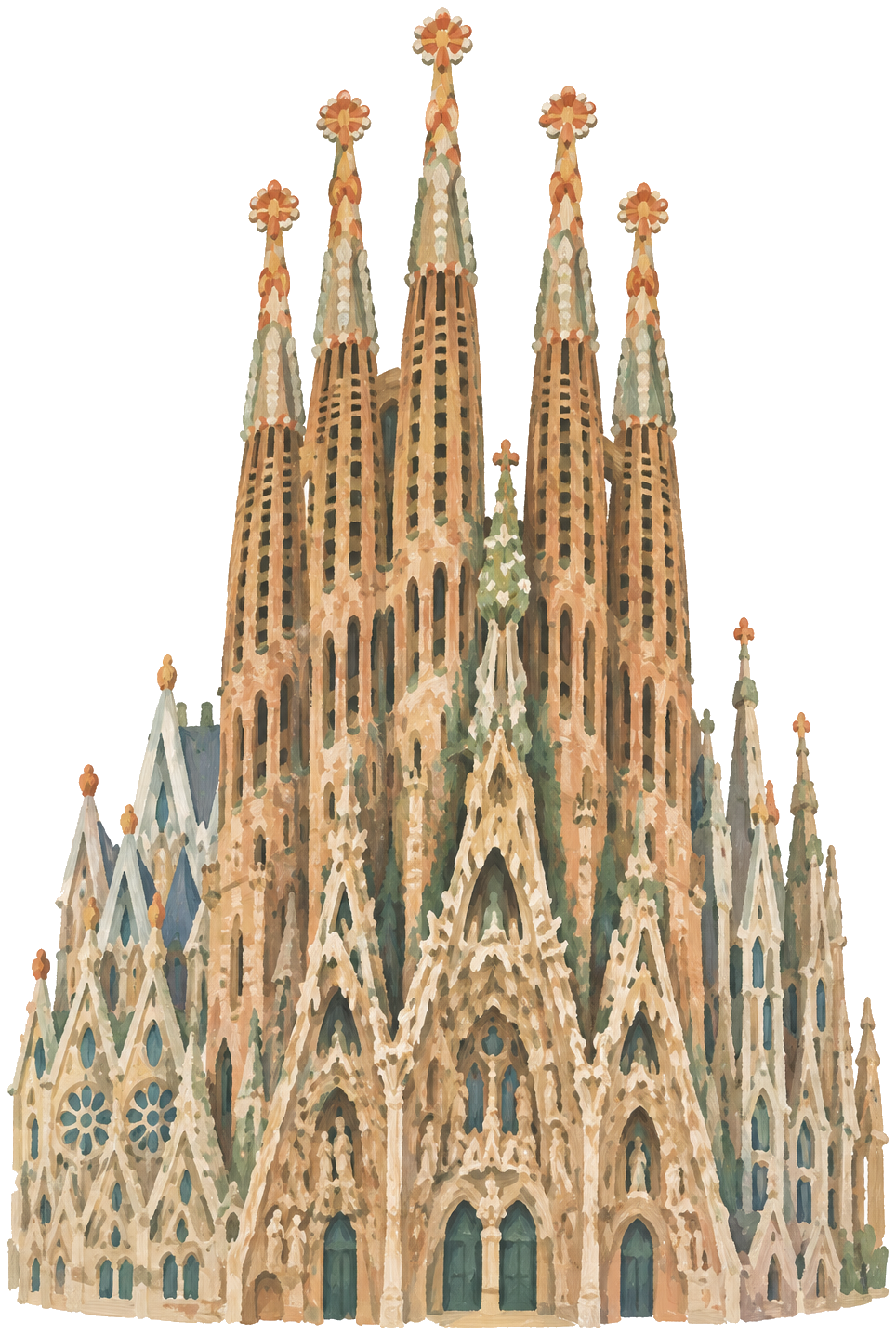 Gouache icon of the Sagrada Familia