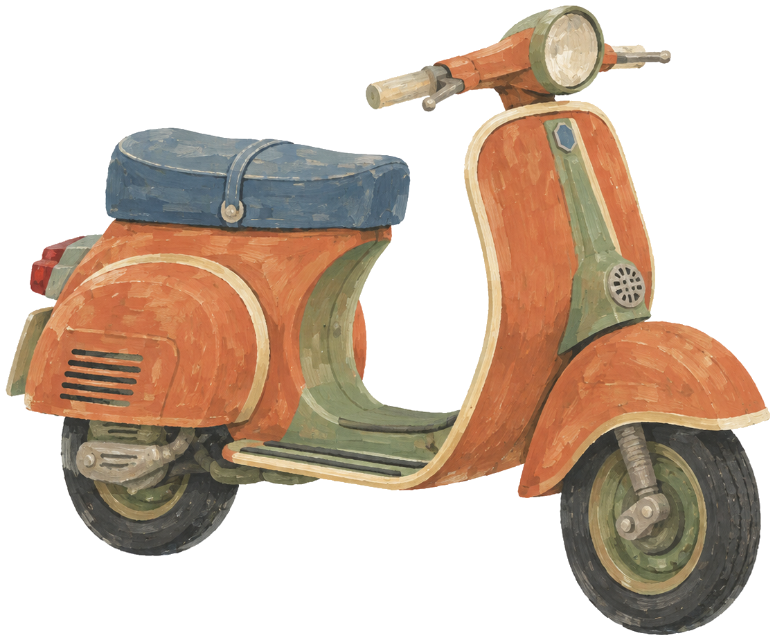 Gouache icon of a motor scooter