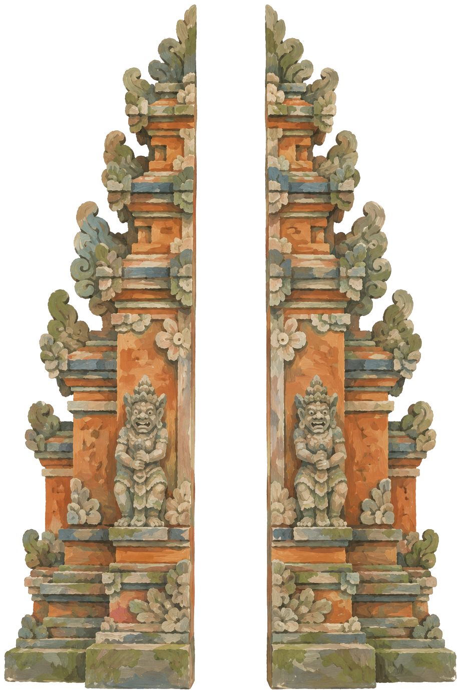 Gouache icon of a Balinese split temple gate