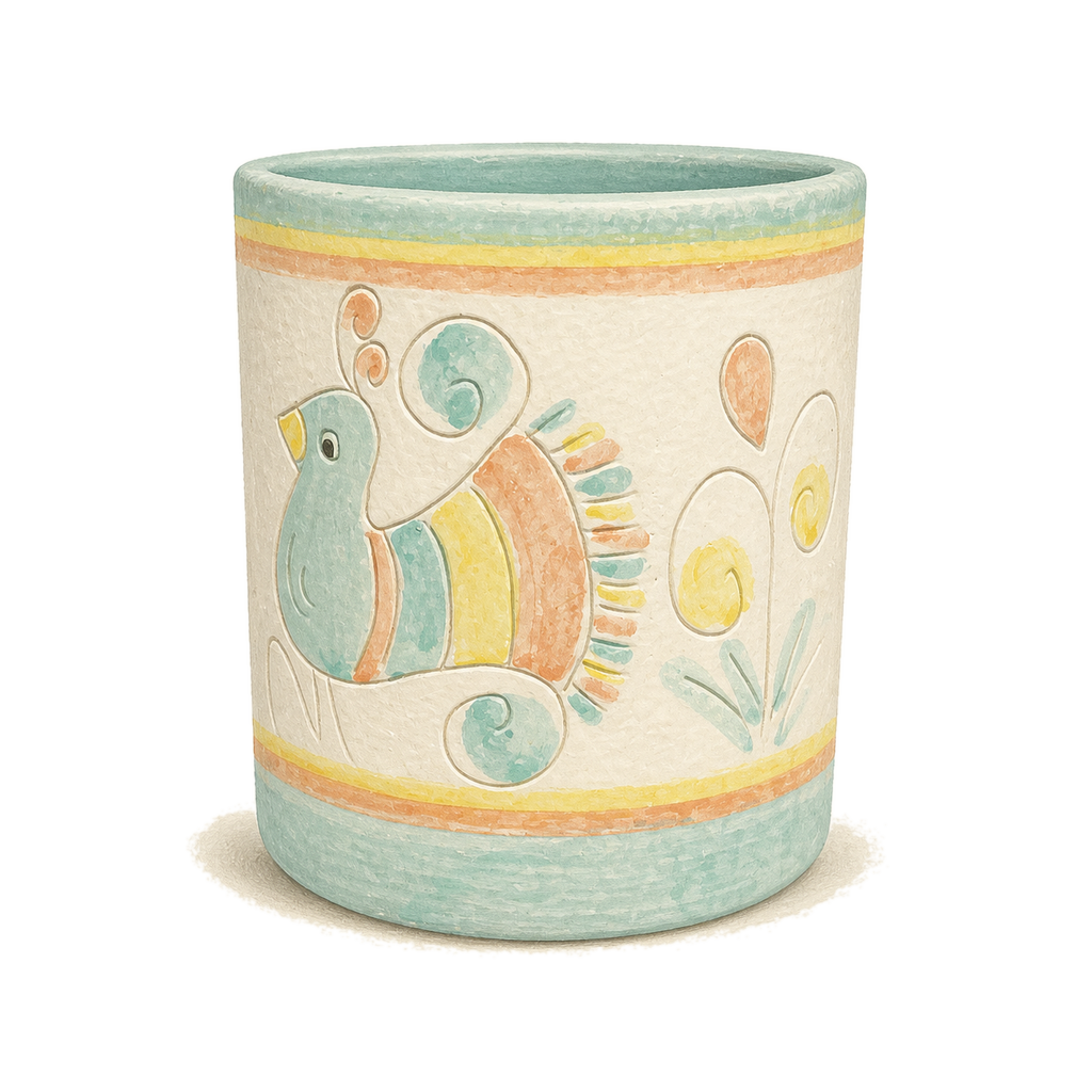 Sardinia bird cup, gouache illustration